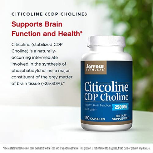 Jarrow Formulas Citicoline (CDP Choline) 250 mg - 120 Capsules - Supports Brain Health & Attention Performance - Up to 120 Servings ( Packaging May Vary )