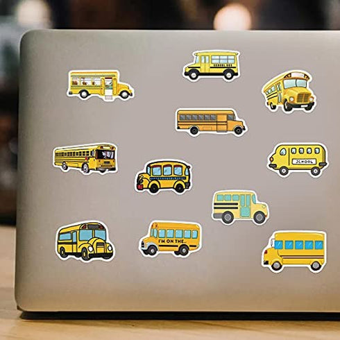 School Bus Stickers - 100pcs Bus Stickers Vinyl Waterproof Stickers for Adults Teens Girls Boys Toddlers Kids for Journaling Water Bottle Hydroflask Laptop Decor