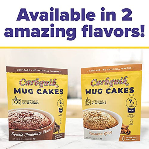 Carbquik Keto Mug Cakes (6 Pack) Keto-Friendly Dessert, Low in Net Carbs, Rich Chocolate Flavor, Ready in Just 90 Seconds, Nut-Free (Double Chocolate Chunk)
