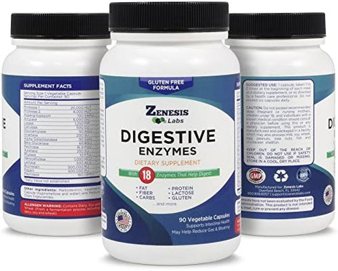 Zenesis Labs Digestive Enzymes - Amylase, Bromelain, Protease, Lipase & 14 Other Enzymes - 90 Capsules