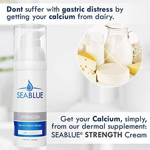 Calcium Magnesium Lotion - Transdermal Vitamins - Absorbs Through the Skin - No More Pills - for Bone Strength by SeaBlue, 1.6 Oz.