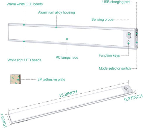 LED Motion Sensor Light Indoor: Rechargeable 140 LED Dimmable Closet Lights Wireless Stick on Under Cabinet Lighting with 3 Color Option | Battery Operated Night Lights for Bedroom Stairs Wardrobe