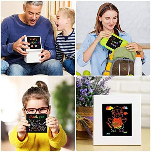 ZMLM Rainbow Scratch Mini Art Notes - 125 Magic Scratch Note Pads Cards Sheets for Kids Black Scratch Crafts Arts DIY Party Favor Supplies Kit Birthday Game Toy Gifts Box for Girls Boys Halloween