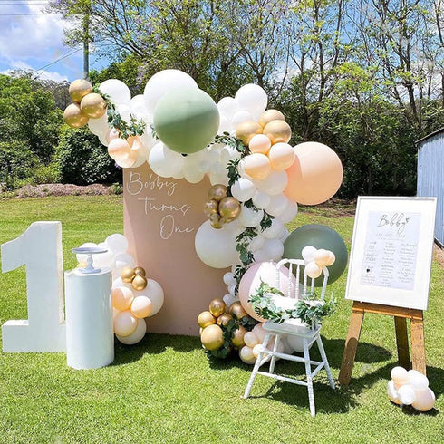 Nalwort Retro Green Balloon Kit 136PCS 18In 12In 10In 5In Metallic Gold Green Balloon Arch Garland For Baby Shower, Engagement,Wedding,Birthday Party,Black Theme Anniversary Celebration Decoration (White)