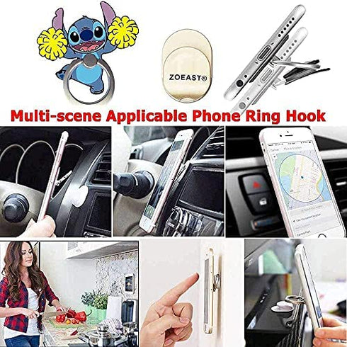 ZOSTLAND 3PCS Play Fun Have Happy Blue Alien Stitch Phone Ring,Universal 360°Adjustable Phone Case Finger Grip Stand Holder Desk Stent Mount Car Hook Compatible with iPhone 13 12 11 XS MAX X Plus iPad