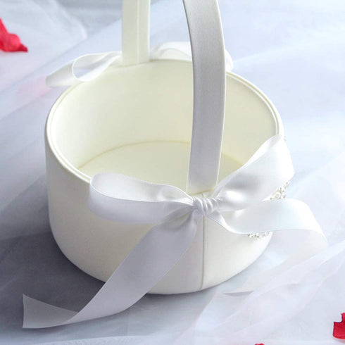 LAPUDA Beautiful hand nailed beads of wedding flower basket with elegant appearance and ivory.(1 basket)