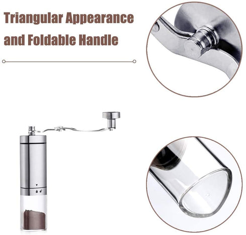 AVNICUD Manual Coffee Grinder, Hand Coffee Grinder with Adjustable Conical Ceramic Burr, Triangular and with Foldable Handle Mill for Precision Brewing