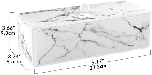 Luxspire Cotton Swab Holder with Lid, Marble Pattern Cotton Ball Holder Dispenser, Barthroom Canister Storage Jar for Cotton Pads Bud Q-tip, Vanity Cosmetics Countertop Organizer with 3 Compartments