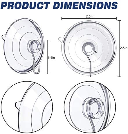Znben Suction Cup Hooks, 2.5 Inches Clear Large Suction Cups with Metal Hooks 7 LB Reusable Heavy Duty Suction Cups for Kitchen Bathroom Shower Wall Window Glass Door - 6 Pack