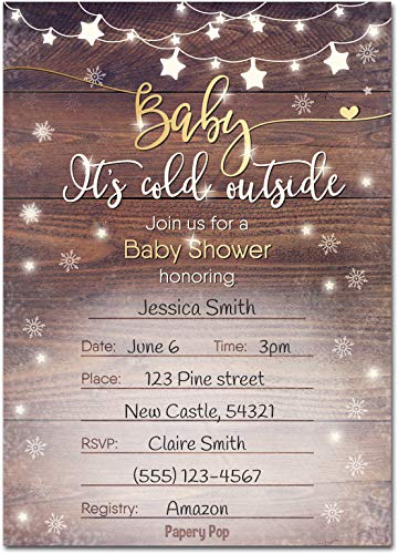 30 Baby Shower Invitations for Boy or Girl with Envelopes (30 Pack) - Baby It's Cold Outside - Gender Neutral - Fits Perfectly with Rustic Wooden Baby Shower Decorations and Supplies