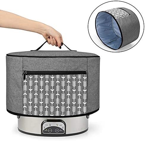YARWO Slow Cooker Dust Cover Compatible with Crock Pot and Hamilton Beach 6-8 qt Slow Cooker, Dust Free Cover with Zipper Pocket and Wipe Clean Liner, Gray with Arrow