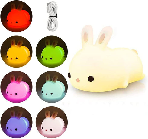 Wenscha Kids Night Light 7 Color Changing USB Rechargeable Night Light for Baby Toddler Christmas Gifts, Touch Portable LED Silicone Bunny Lamp for Nursery Girls Bedroom