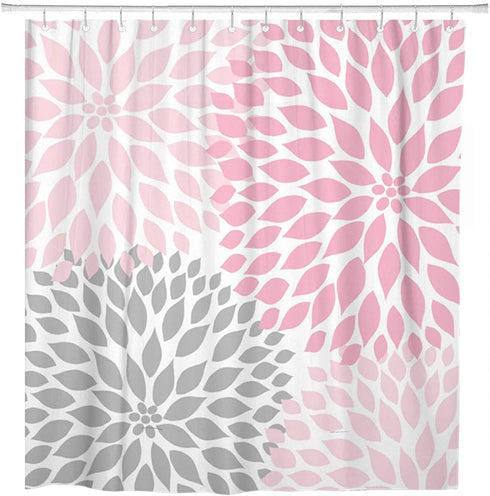 ArtSocket Shower Curtain Pale Pink Gray White Dahlias Odorless Home Bathroom Decor Polyester Fabric Waterproof 72 x 72 Inches Set with Hooks