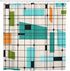 ArtSocket Shower Curtain Teal Mid Retro Grid and Starbursts Orange Century Modern Home Bathroom Decor Polyester Fabric Waterproof 72 x 72 Inches Set with Hooks