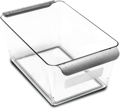madesmart Deep Bin - Fridge & Pantry Multi-Purpose, Soft-Grip Handles, Non-Slip Feet & BPA-Free, Small, Grey
