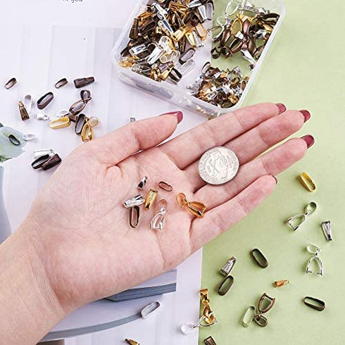Fashewelry 480Pcs 5 Colors Bail Hook Pinch Clips Mixed Pendant Charm Clasps for Necklace Jewelry Making