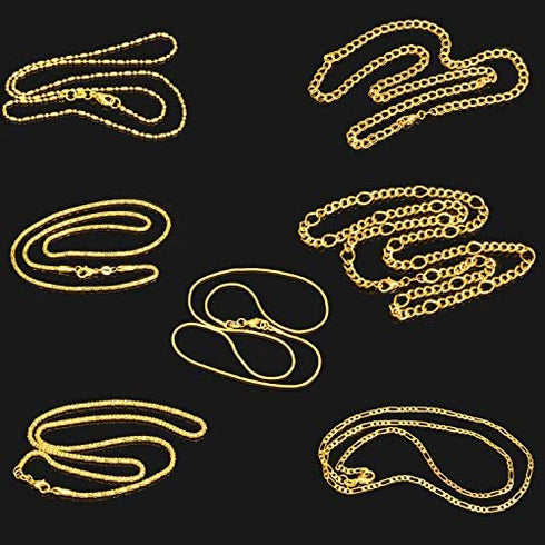 Blulu 24 Pieces Various Styles Gold or Silver Plated DIY Chain Necklace for Jewelry Making Supplies and Craft (18 Inch, Gold)