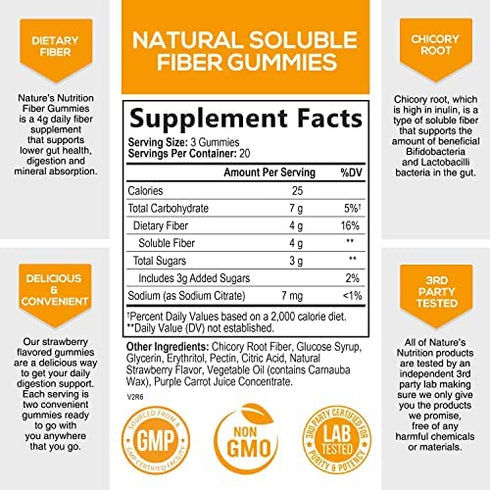 Fiber Gummies 4g, Daily Gentle Prebiotic Fiber - Max Strength Soluble Fiber Gummy, Supports Digestive Health & Regularity, Nature's Non-GMO Dietary Fiber Supplement - 60 Gummies