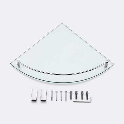 KES Glass Corner Shelf Bathroom Shower Shelf Tempered Glass with Rail SUS 304 Stainless Steel Floating Wall Mount Bracket Polished Finish, BGS2101A