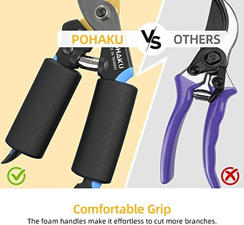 8" Pruning Shears, Pohaku Garden Shears Premium Titanium Scissors Clippers with Safety Locking Spare Spring, Bypass Hand Pruners, Branch Cutter Gardening Hand Tools for Trimming Bushes Flowers Plants
