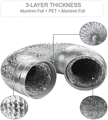 Universal Dryer Vent Hose 10 ft 4 inch with 2 Stainless Steel Clamp, Flexible Aluminum Dryer Duct Hose for Tight Space ?Silver?