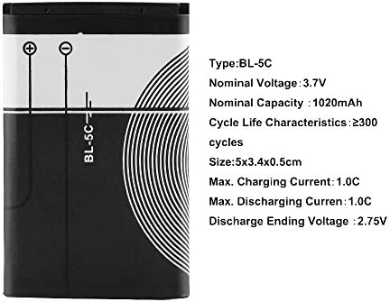 BL-5C 3.7V 1020mAh Rechargeable Battery Suitable for Household Radio with Current Protection 2 Pieces (Black)