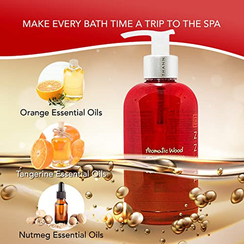 Thann Aromatic Wood Aromatherapy Hair Shampoo for Men and Women - Detoxifying Shampoo with Organic Olive Oil, Grape Seed Oil and Coix Extracts, Silicone & Paraben Free, Fresh Scent, 250 ML (8.5 Fl Oz)