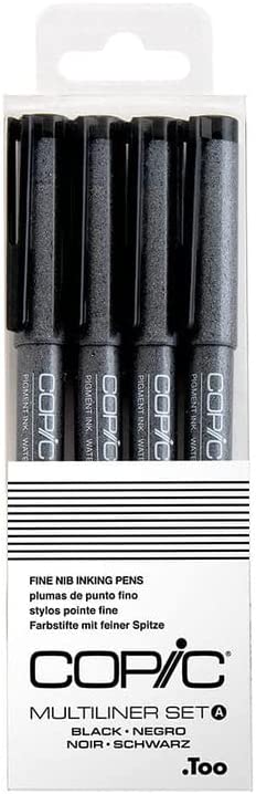 Copic Markers Multiliner Fine Pigment Based Ink, 4-Piece Set