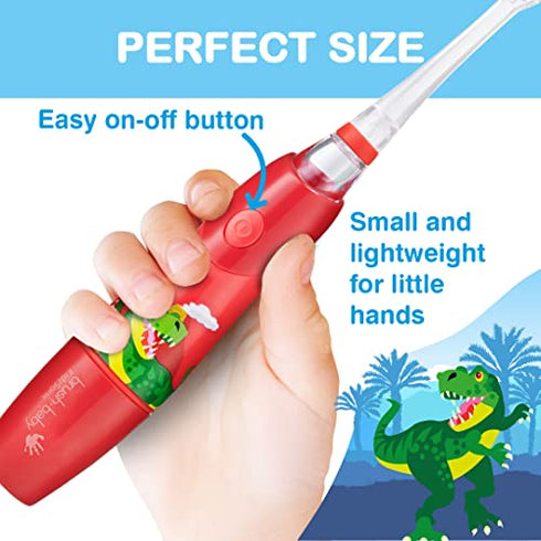 brush-baby KidzSonic Toddler and Kid Electric Toothbrush for Ages 3+ Years - Disco Lights, Gentle Vibration, and Smart Timer Provide a Fun Brushing Experience - 2 Brush Heads Included - Dinosaur