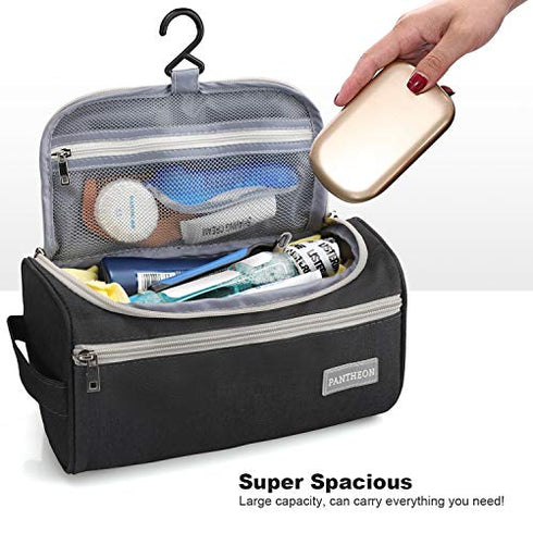 Pantheon Men's Toiletry Bag - Travel Toiletry Bag Wash Bag Hanging Dopp Kit Shaving Kit for Bathroom Shower - Mens Travel Bag Hanging Toiletry Organizer Toiletry Kit for Traveling (Black)