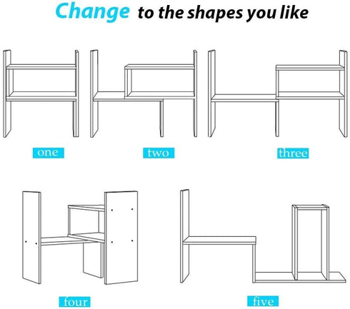 Expandable Wood Desktop Bookshelf Desktop Organizer Office Storage Rack Wood Display Shelf - Free Style Display True Natural Stand Shelf Rack Assembled Bookcase Adjustable Display Rack, White