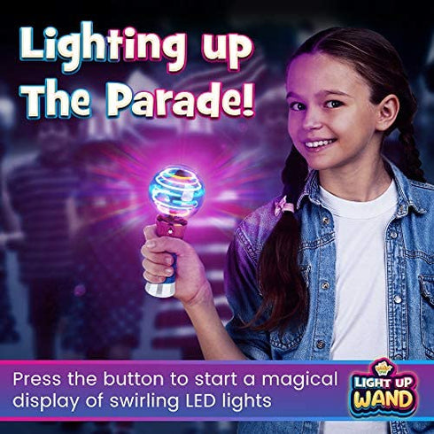 Spinning Light Up Wand for Kids in Gift Box, Rotating LED Toy Wand Stocking Stuffers for Boys and Girls, Magic Sensory Toys for Autistic Children, Best Birthday Gift for 4th of July 3, 4, 5, 6, 7, 8