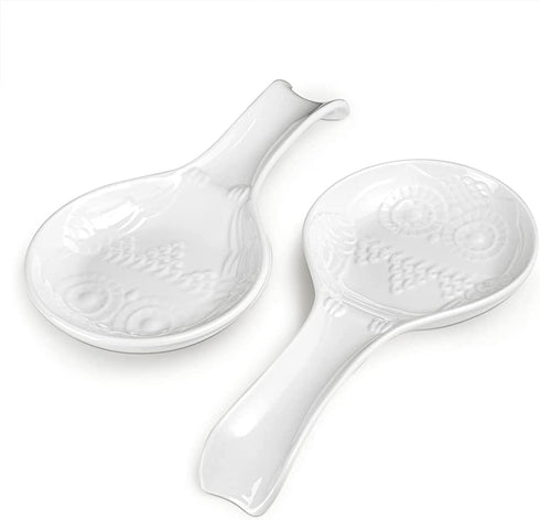 DOWAN Spoon Rest, White Spoon Holder for Stove Top, Owl Spoon Rest for Kitchen Counter, Farmhouse Kitchen Decor and Accessories, Set of 2