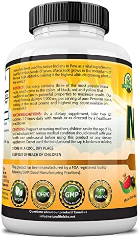 Organic Maca Root Black, Red, Yellow 1900 MG per Serving - 150 Vegan Capsules Peruvian Maca Root Gelatinized 100% Pure Non-GMO Supports Reproductive Health Natural Energizer