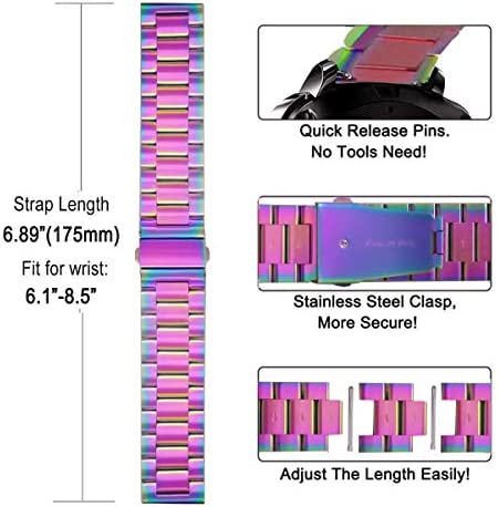 SPINYE Band Compatible for Samsung Gear S3 Frontier/Classic/Galaxy Watch 46mm / Galaxy Watch 3 45mm, 22mm Solid Stainless Steel Metal Replacement Strap for Women Men (Rainbow)