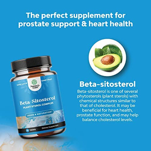 Plant Sterols Complex with Beta Sitosterol - 500mg Beta-Sitosterol Sterols and Stanols Supplement for Heart Health and Prostate Support - Heart and Prostate Health Supplement for Men - 30 Tablets