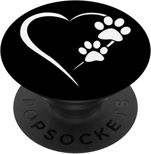 Paw Print Dog Paw Cute Dog Love Heart White Black Dog PopSockets Swappable PopGrip