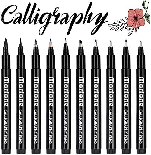 Morfone 10 Size Hand Lettering Pens Calligraphy Brush Pens Black Ink Markers Set Art Kit for Beginners, Hand Writing, Drawing, Sketching, Journaling, Illustrations