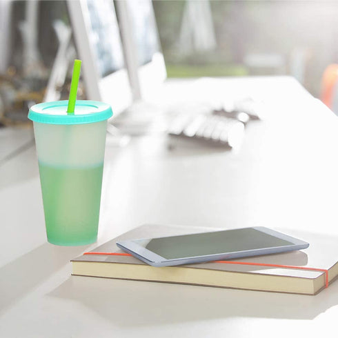Color Changing Cups Tumblers with Lids Straws - 7 Reusable Bulk Tumblers Plastic Cold Cups for Adults Kids 24oz Tumbler