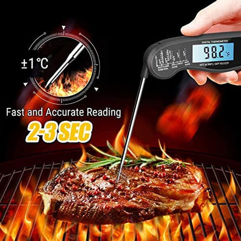 Digital Instant Read Meat Thermometer, Adoric Waterproof Food Thermometer with Backlight LCD, Kitchen Cooking Thermometer Probe for Grilling Oven Smoker BBQ