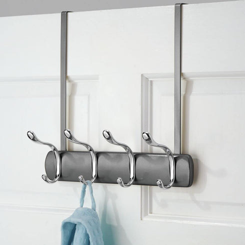 mDesign Decorative Over Door 8 Hook Metal Storage - Long Easy Reach Organizer Rack for Coats, Hoodies, Hats, Scarves, Purses, Leashes, Bath Towels, Robes, Men, Womens Clothing - Graphite Gray/Chrome