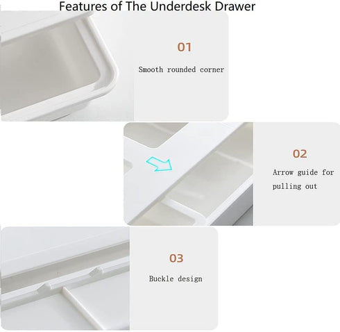 LXXOFIZ Under Desk Drawer Organizer Hidden Stash Compartment Table Storage Pull Out Smooth Sliding Track Self Adhesive Office School Kitchen Bedroom Supplies Accessories Paper Pencils Pens Keys Cutlery Large