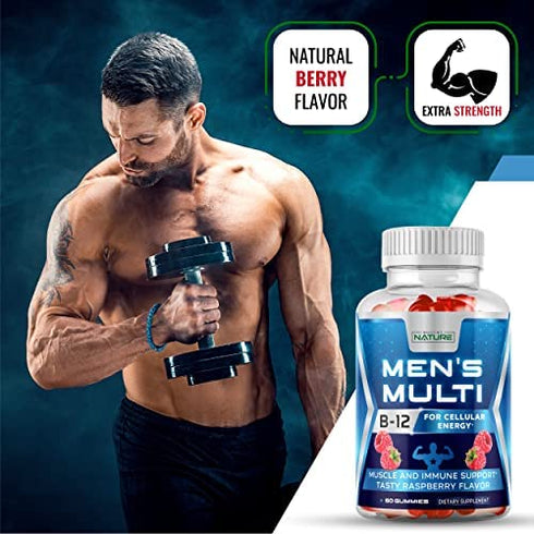 Multivitamin Gummies for Men Extra Strength Immune Support - Natural Complete Daily Gummy Vitamin Supplement - Vegetarian Multi with Vitamins A, C, E, B6, B12, 60 Gummies