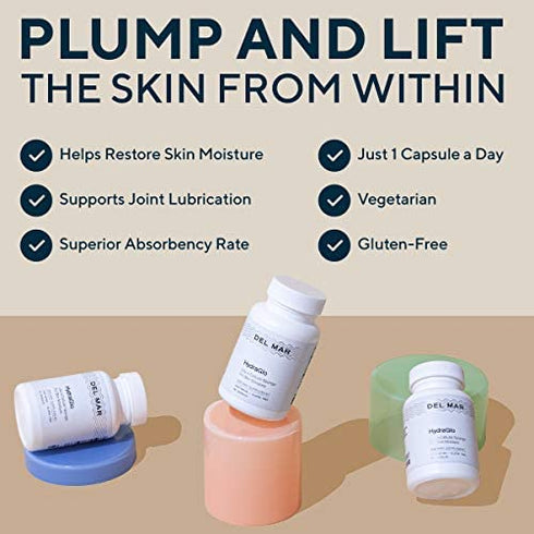Del Mar Laboratories HydraGlo - Dietary Hyaluronic Acid Supplement - Aging and Joint Health Support - Helps Restore Smooth, Supple Skin - 60 Veggie Capsules