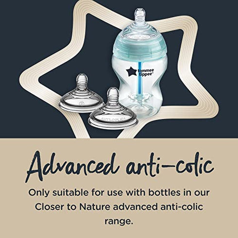 Tommee Tippee Advanced Anti-Colic Slow Flow Baby Bottle Nipples, 0m+ – 2pk