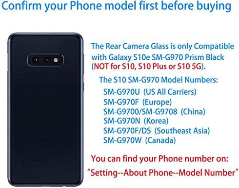 2 Pack OEM Original Back Rear Camera Glass Lens Replacement for Samsung Galaxy S10E G970 with Adhesive and Repair Toolkit Black(All Carriers)