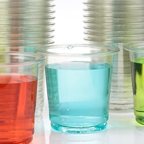 Golden Apple, 2oz clear plastic cups. Disposable Mini Cups, Plastic Shot Glasses, Jello Shot Party Tumblers – 50count. BPA Free.