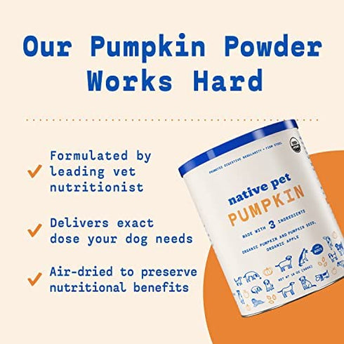 Native Pet Organic Pumpkin for Dogs (8 oz) - All-Natural, Organic Fiber for Dogs - Mix with Water to Create Delicious Pumpkin Puree - Prevent Waste with a Canned Pumpkin Alternative! (8 oz)