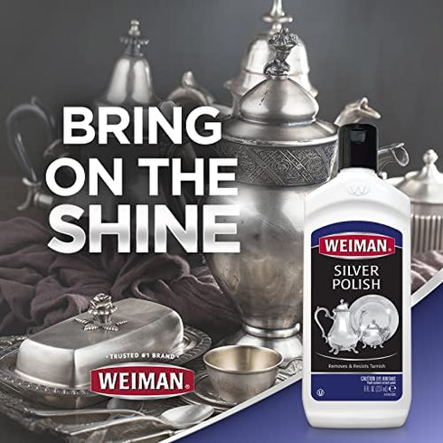 Weiman Silver Cleaner and Polish - 8 Ounce with Polishing Cloth - Ammonia Free - Polish Silver Jewelry Sterling Silver Antique Silver Gold Brass Copper and Aluminum