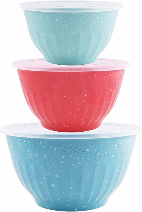 TPW Ltd The Pioneer Woman Cheerful Juliette Melamine Mixing Bowls with Lids (Set of 3 Bowls with 3 Lids) Multicolor